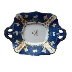 Early 19th Century German Ceramic Platter Cobal Blue Gold floral  Antique